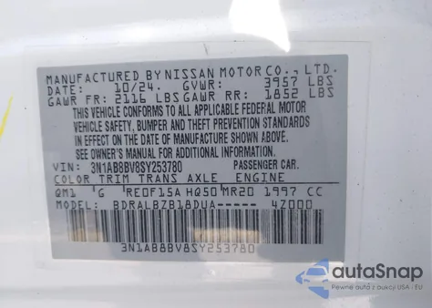 2025 Nissan Sentra S from USA, damaged, VIN 3N1AB8BV8SY253780